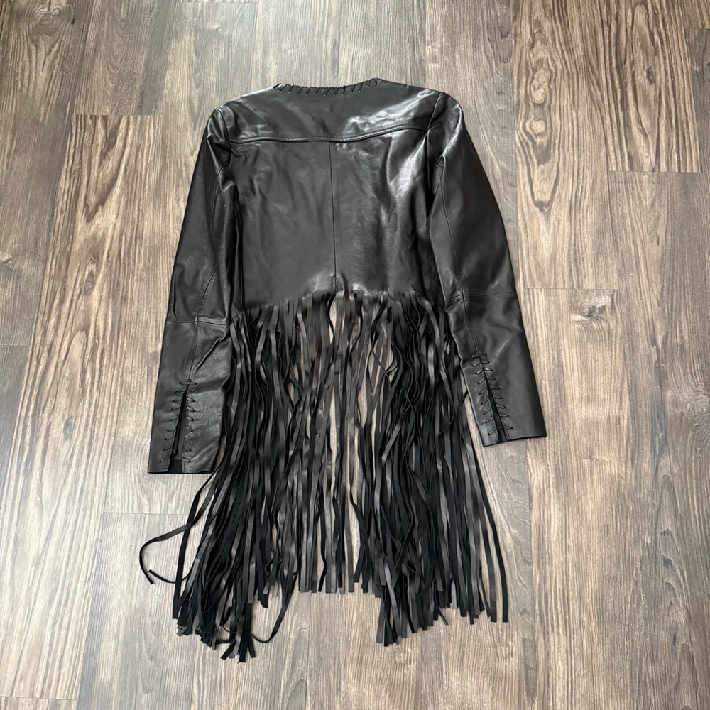 ThePerfext Christy Fringe Trim Accent Western Genuine Leather Jacket - Picture 3 of 16